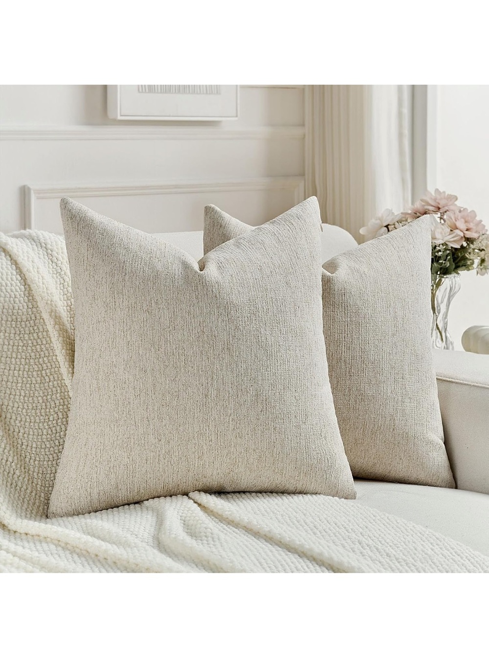 NIB FUTEI Pack of 2 Faux Linen Throw Pillow Covers 20x20 Inch,Natural Linen